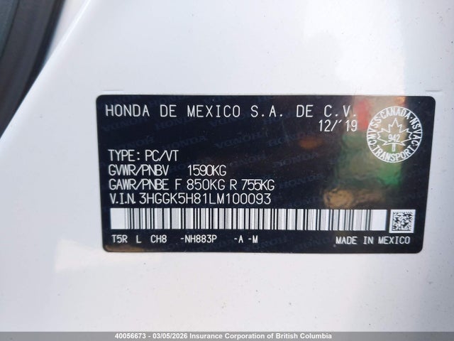 3HGGK5H81LM100093 Honda Fit