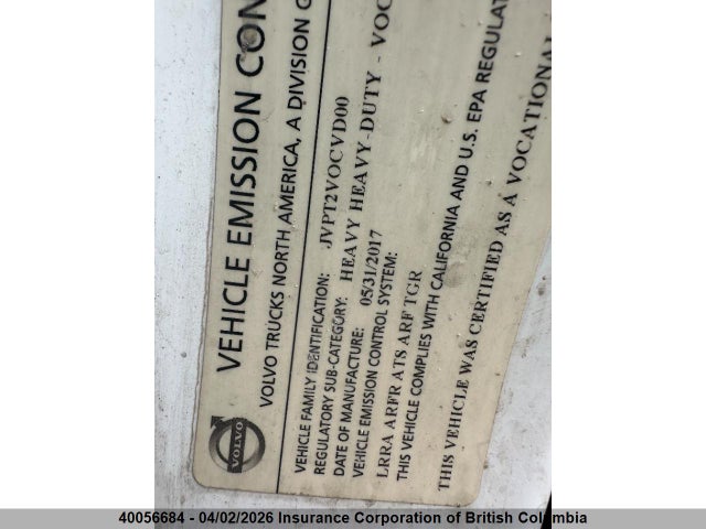 4V4NC9EH5JN887250 Volvo Vn L