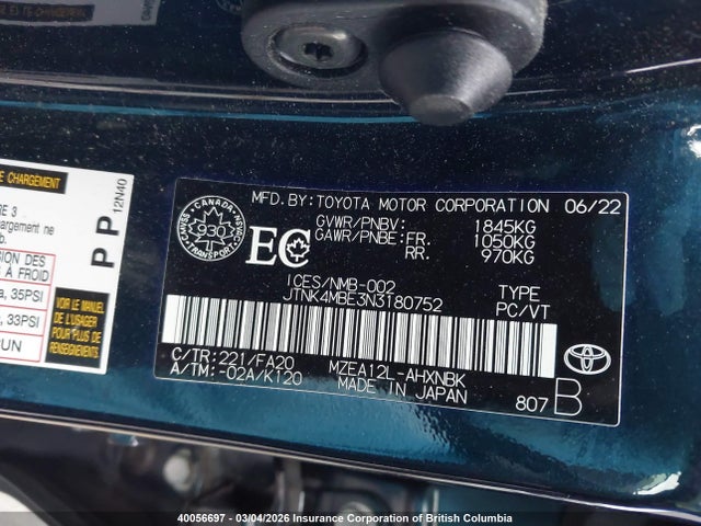 Toyota COROLLA SE 2022 JTNK4MBE3N3180752 Image 9