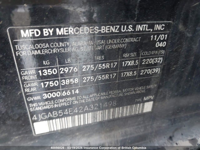 Продаж на аукціоні авто 2002 Mercedes-benz Ml 320 Classic 4matic/elegance 4matic, vin: 4JGAB54E42A321498, номер лоту: 40056826
