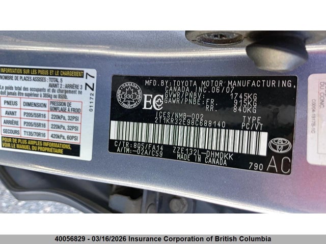 2008 Toyota Matrix Xr მანქანა იყიდება აუქციონზე, vin: 2T1KR32E98C688140, აუქციონის ნომერი: 40056829