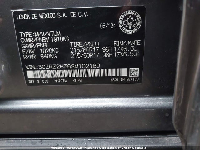 3CZRZ2H56SM102180 Honda HR-V SPORT