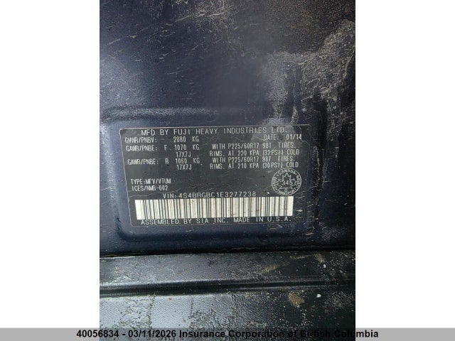 4S4BRGBC1E3277238 Subaru Outback 2.5i Premium