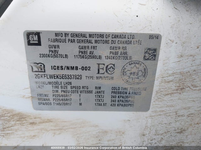 GMC Terrain Sle 2014 2GKFLWEK5E6337829 Image 9