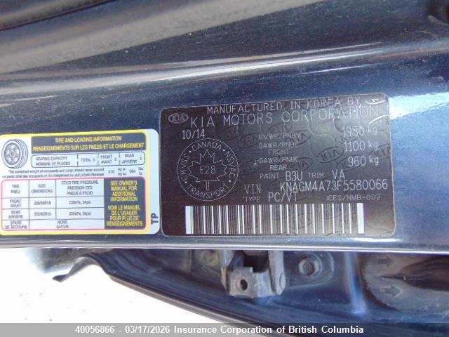 Aukcja sprzedaży 2015 Kia Optima Lx, vin: KNAGM4A73F5580066, numer aukcji: 40056866