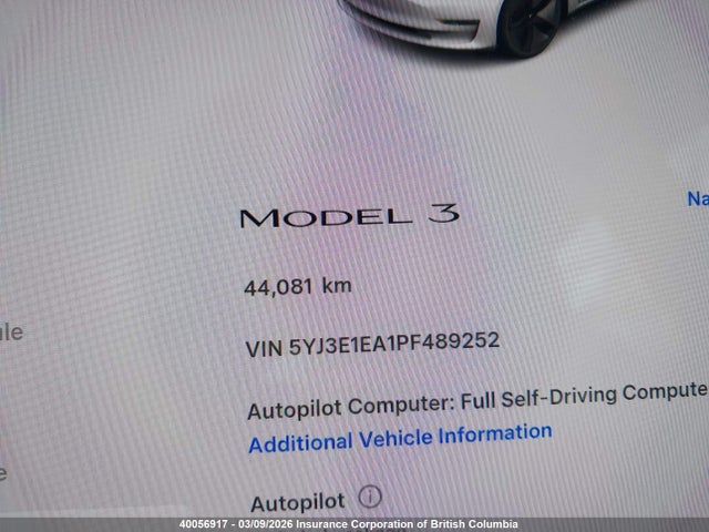 5YJ3E1EA1PF489252 Tesla MODEL 3