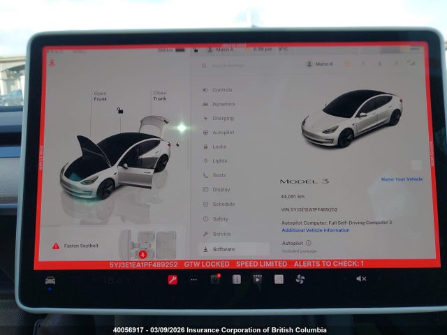 5YJ3E1EA1PF489252 Tesla MODEL 3
