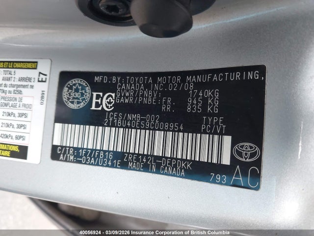 2009 Toyota Corolla Ce მანქანა იყიდება აუქციონზე, vin: 2T1BU40E59C008954, აუქციონის ნომერი: 40056924
