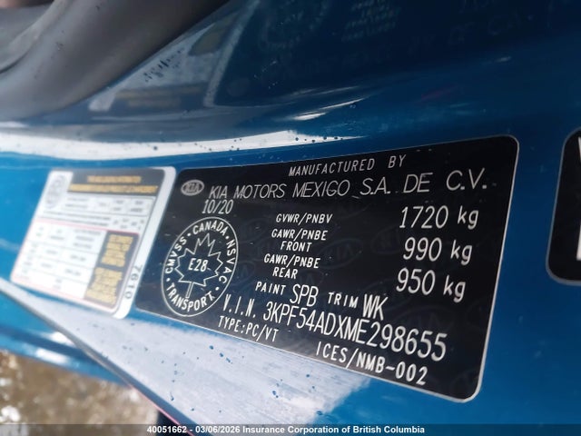3KPF54ADXME298655 KIA FORTE EX