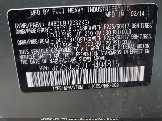 Subaru Forester 2.5i 2015 JF2SJCBC0FH404815 Image 9