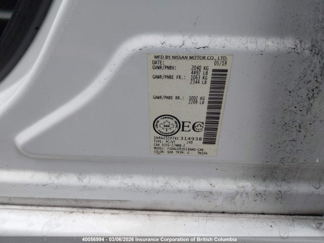 1N4AZ1CP7KC314938 Nissan Leaf