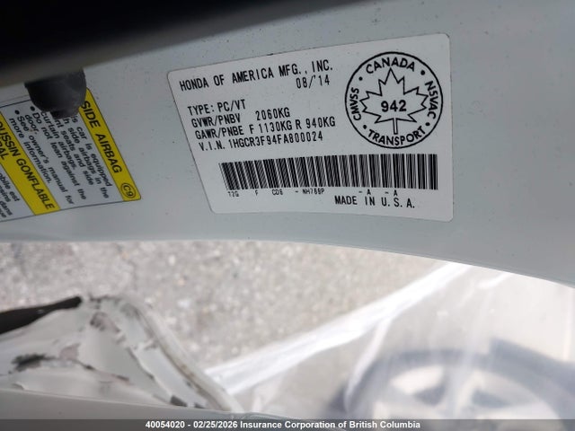 1HGCR3F94FA800024 Honda Accord Touring