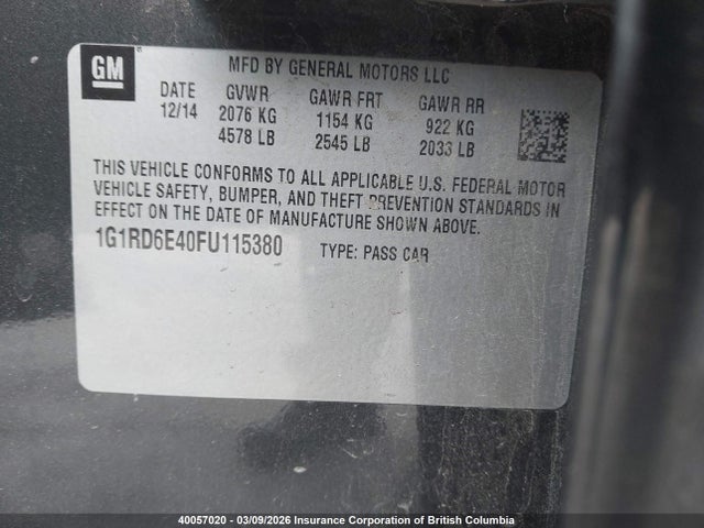 Chevrolet Volt 2015 1G1RD6E40FU115380 Image 9
