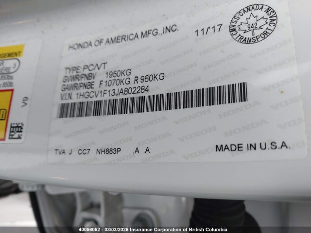 1HGCV1F13JA802284 Honda ACCORD LX