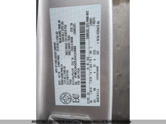 Aukcja sprzedaży 2018 Ford Escape Se, vin: 1FMCU9GD5JUC23686, numer aukcji: 40057142