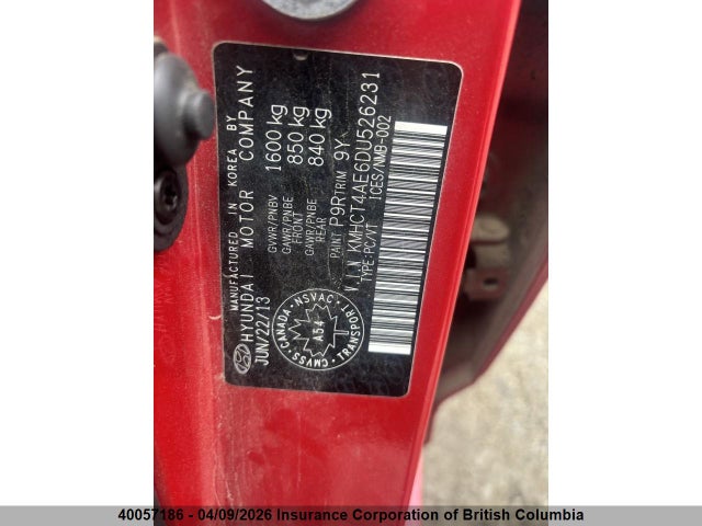 40057186 :رقم المزاد ، KMHCT4AE6DU526231 vin ، 2013 Hyundai Accent Gls/gs مزاد بيع