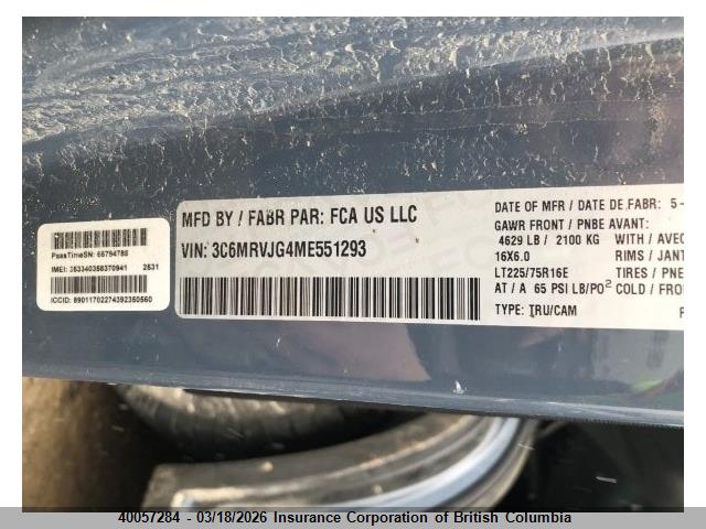 3C6MRVJG4ME551293 RAM Promaster 3500 High Roof Extended 159 In. Wb