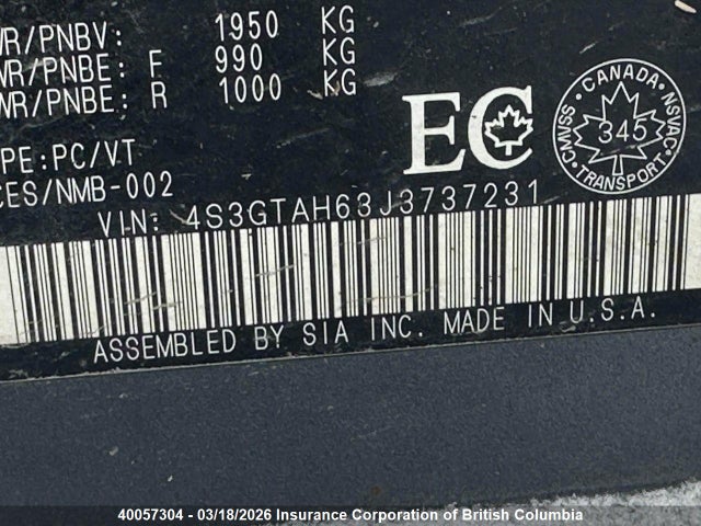 4S3GTAH63J3737231 Subaru Impreza Premium Plus