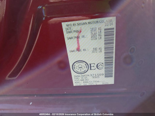 1N4AL3AP2FN371509 Nissan Altima 2.5/s/sv/sl
