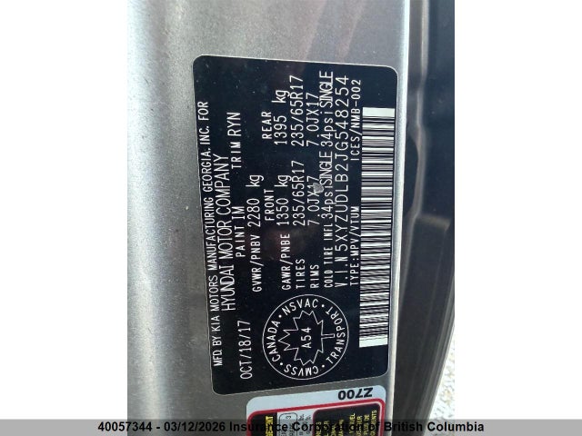 5XYZUDLB2JG548254 Hyundai Santa Fe Sport 2.4 Premium