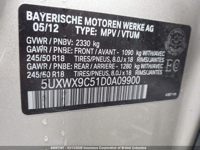 2013 Bmw X3 მანქანა იყიდება აუქციონზე, vin: 5UXWX9C51D0A09900, აუქციონის ნომერი: 40057387