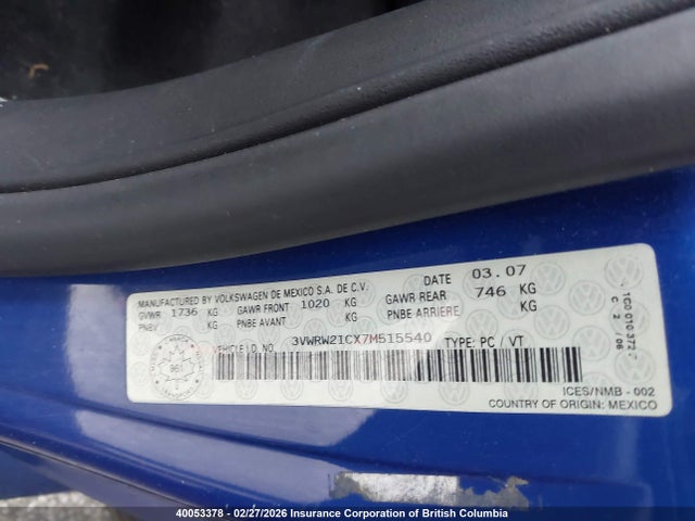 Продажа на аукционе авто 2007 Volkswagen New Beetle 2.5l Luxury, vin: 3VWRW21CX7M515540, номер лота: 40053378