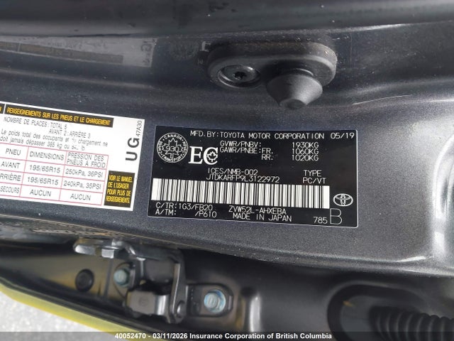 40052470 :رقم المزاد ، JTDKARFP9L3122972 vin ، 2020 Toyota Prius Prime Le مزاد بيع