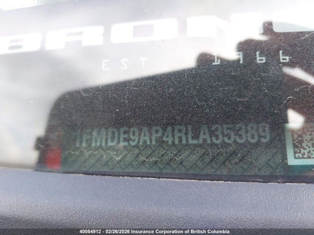 40054912 :رقم المزاد ، 1FMDE9AP4RLA35389 vin ، 2024 Ford Bronco Badlands مزاد بيع