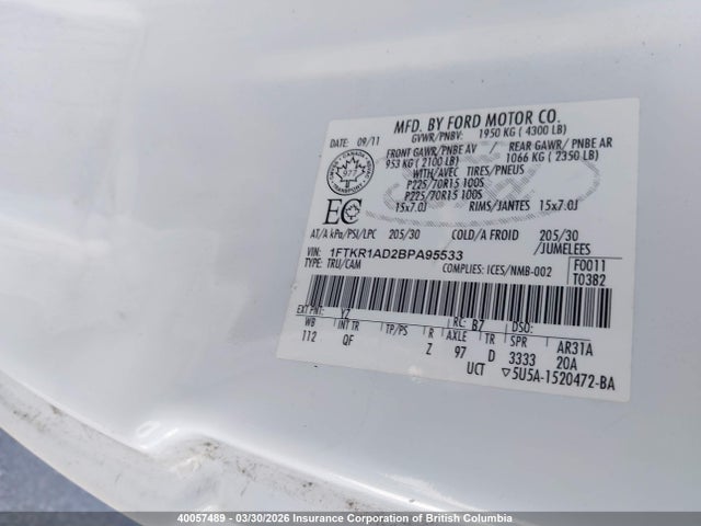 Продаж на аукціоні авто 2011 Ford Ranger, vin: 1FTKR1AD2BPA95533, номер лоту: 40057489
