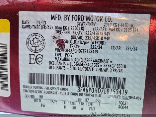Продажа на аукционе авто 2014 Ford Fusion Se, vin: 3FA6P0HD7ER153419, номер лота: 40057501