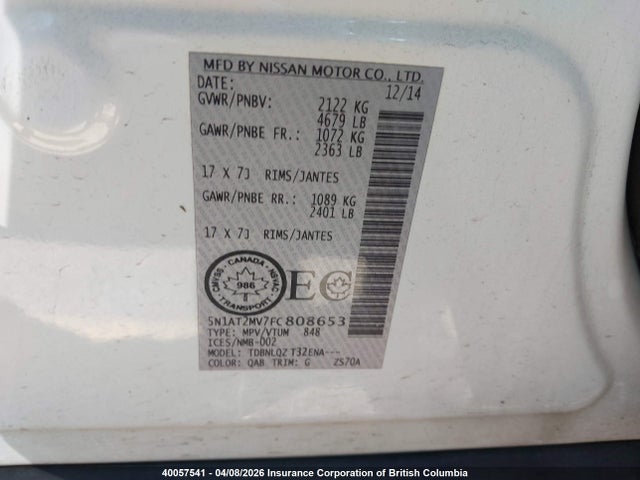 Продажа на аукционе авто 2015 Nissan Rogue, vin: 5N1AT2MV7FC808653, номер лота: 40057541
