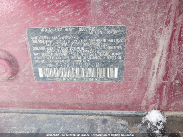 Продаж на аукціоні авто 2010 Subaru Forester 2.5x Premium, vin: JF2SH6CC0AH715004, номер лоту: 40057542