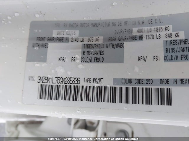 3MZBM1L76GM285836 Mazda Mazda3 Gs