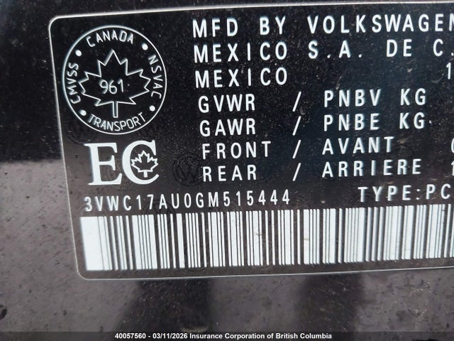 3VWC17AU0GM515444 Volkswagen Golf