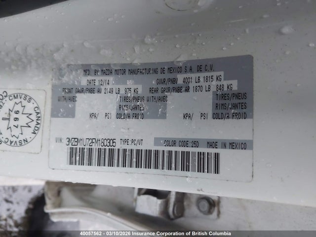 3MZBM1U72FM180305 Mazda 3 SPORT