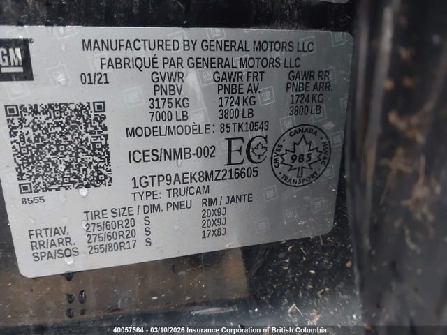 1GTP9AEK8MZ216605 GMC SIERRA 1500