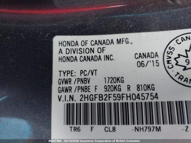 Honda Civic 2015 2HGFB2F59FH045754 Image 9