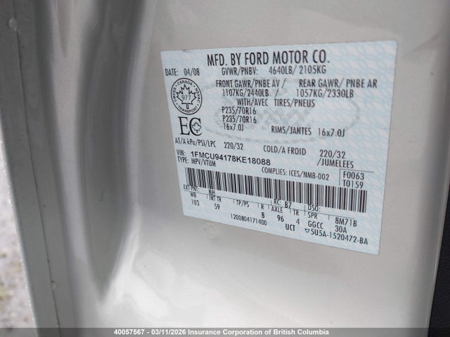 Продаж на аукціоні авто 2008 Ford Escape Limited, vin: 1FMCU94178KE18088, номер лоту: 40057567