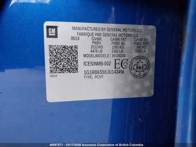 1G1RB6S5XJU143456 Chevrolet Volt