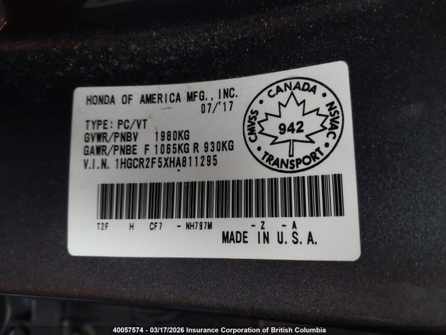 1HGCR2F5XHA811295 Honda Accord Sport