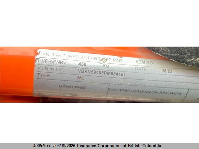 40057577 :رقم المزاد ، VBKV59408PM984151 vin ، 2023 Ktm 1290 Super Adventure R مزاد بيع