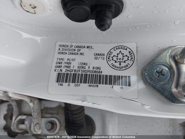 2013 Honda Civic მანქანა იყიდება აუქციონზე, vin: 2HGFB2F59DH008684, აუქციონის ნომერი: 40057578