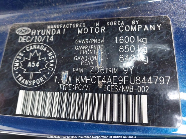 KMHCT4AE9FU844797 Hyundai ACCENT GLS