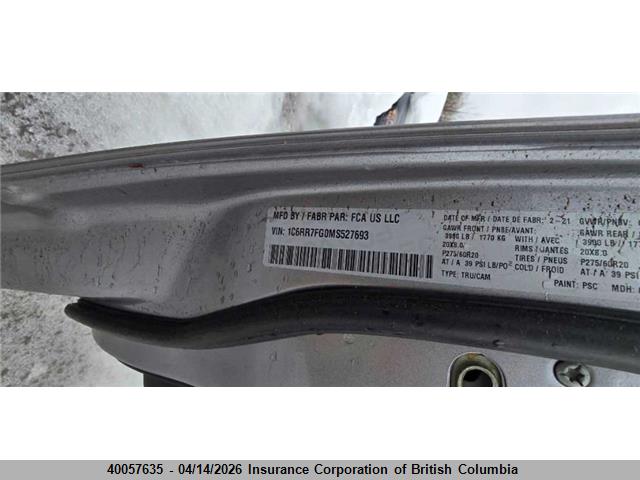 Продаж на аукціоні авто 2021 Ram 1500 Classic Tradesman, vin: 1C6RR7FG0MS527693, номер лоту: 40057635