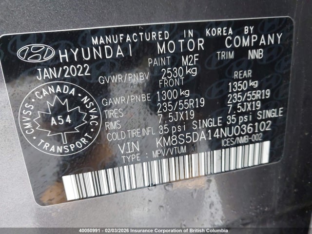 Hyundai Santa Fe Limited 2022 KM8S5DA14NU036102 Image 9