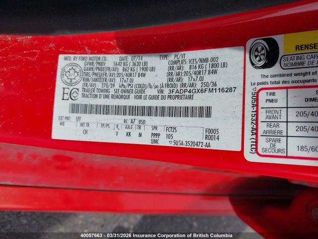 3FADP4GX6FM116287 Ford FIESTA ST