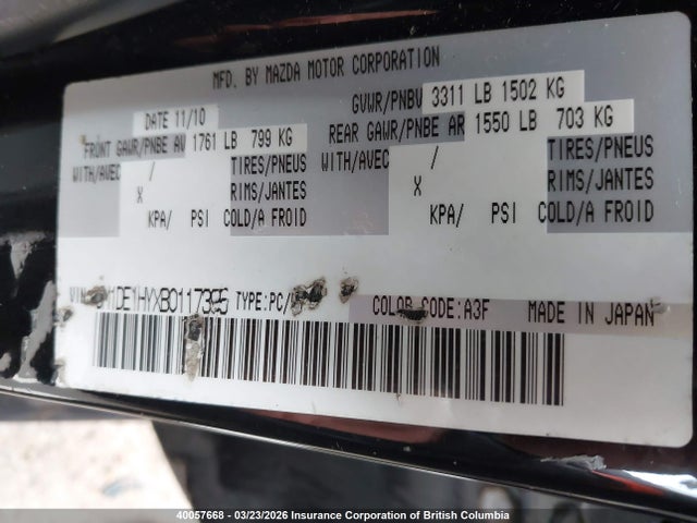 Aukcja sprzedaży 2011 Mazda Mazda2, vin: JM1DE1HYXB0117395, numer aukcji: 40057668