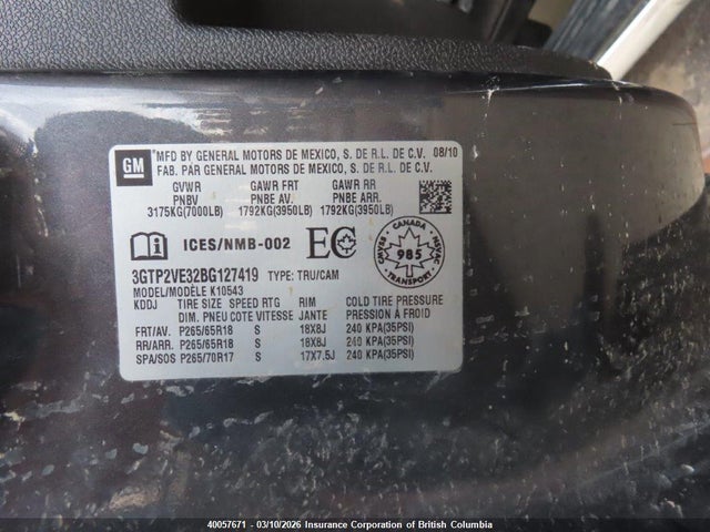 Aukcja sprzedaży 2011 Gmc Sierra K1500 Sle, vin: 3GTP2VE32BG127419, numer aukcji: 40057671