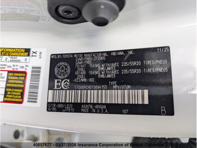 2026 Toyota Highlander Hybrid Limited/hybrid Platinum მანქანა იყიდება აუქციონზე, vin: 5TDXBRCH0TS694155, აუქციონის ნომერი: 40057677