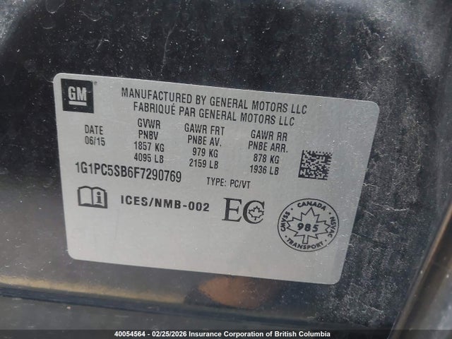 Chevrolet CRUZE LT 2015 1G1PC5SB6F7290769 Image 9
